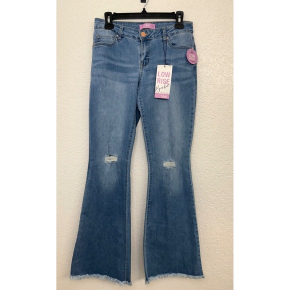 YMI Jeans USA Low Rise Flare Distressed Denim Women's Size 5/27 - Picture 1 of 5